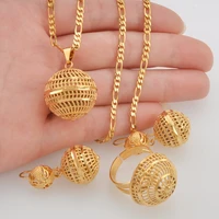 anniyo african beads jewelry sets pendant necklaces earrings ring women gold color round ball chains papua new guinea png j0065