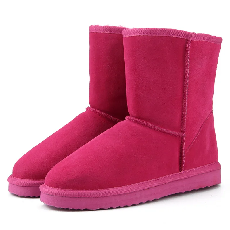 Rose Red JXANG/Классические Водонепроницаемые зимние ботинки из натуральной кожи наивысшего качества; шерстяные женские ботинки; теплая зимняя обувь для женщин; большие размеры - Цвет: Rose Red