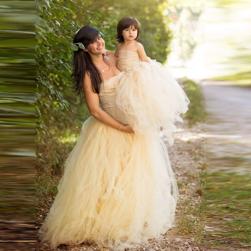 

Fashion Mother And Daughter Tulle Skirt Floor Length Tutu Soild For Wedding Occasion Long Skirt A Line Women Skirt
