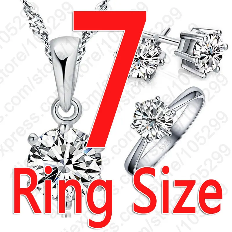 Woman Wedding Jewelry Set Fashion 925 Sterling Silver Crystal Necklace Ring Earring Sets 3 pcs/set | Украшения и аксессуары