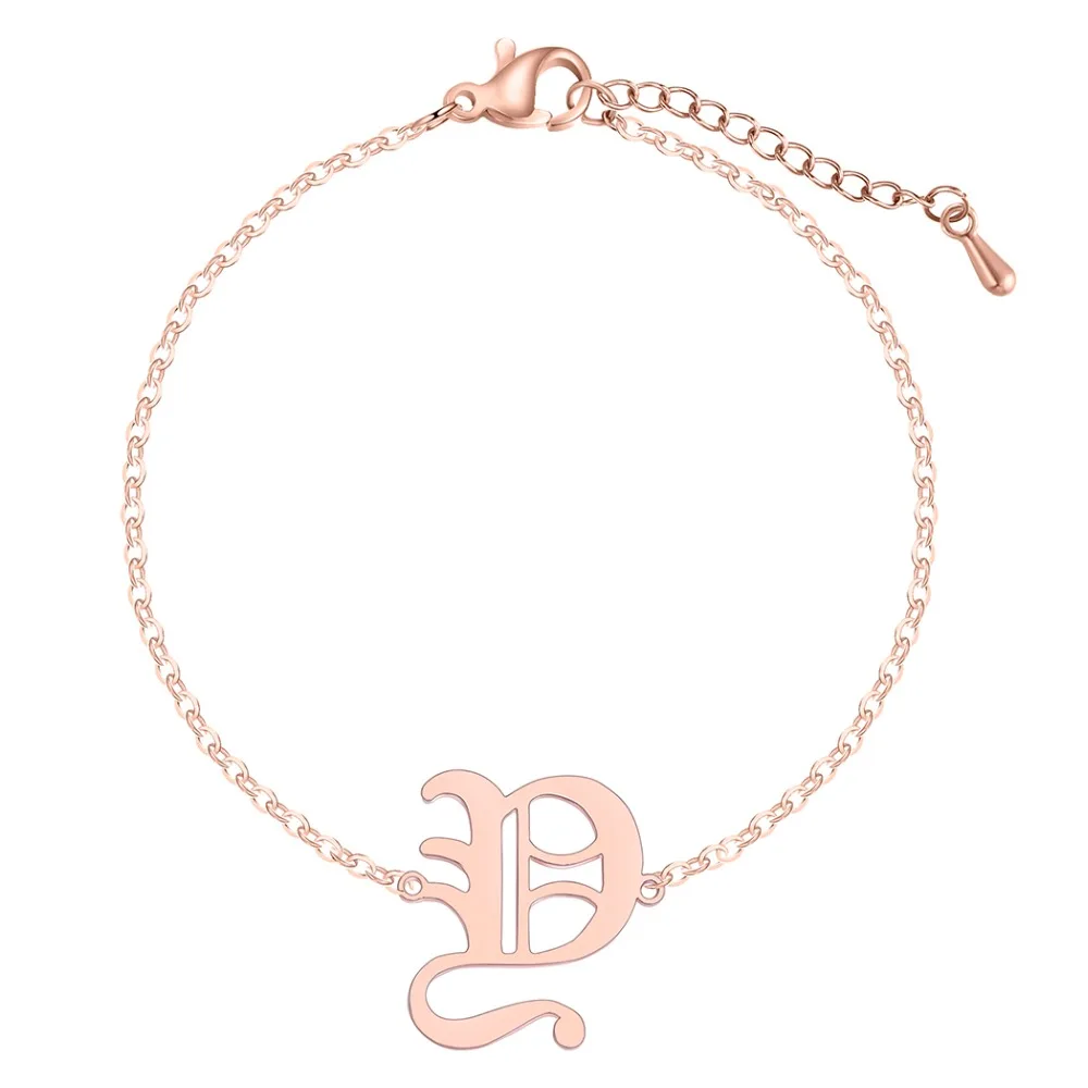 QIAMNI Stainless Steel Old English Initial Capital Y Alphabet Font Letter 26 A-Z Bangle Bracelet Anklet Birthday Gift Pulseras | Украшения
