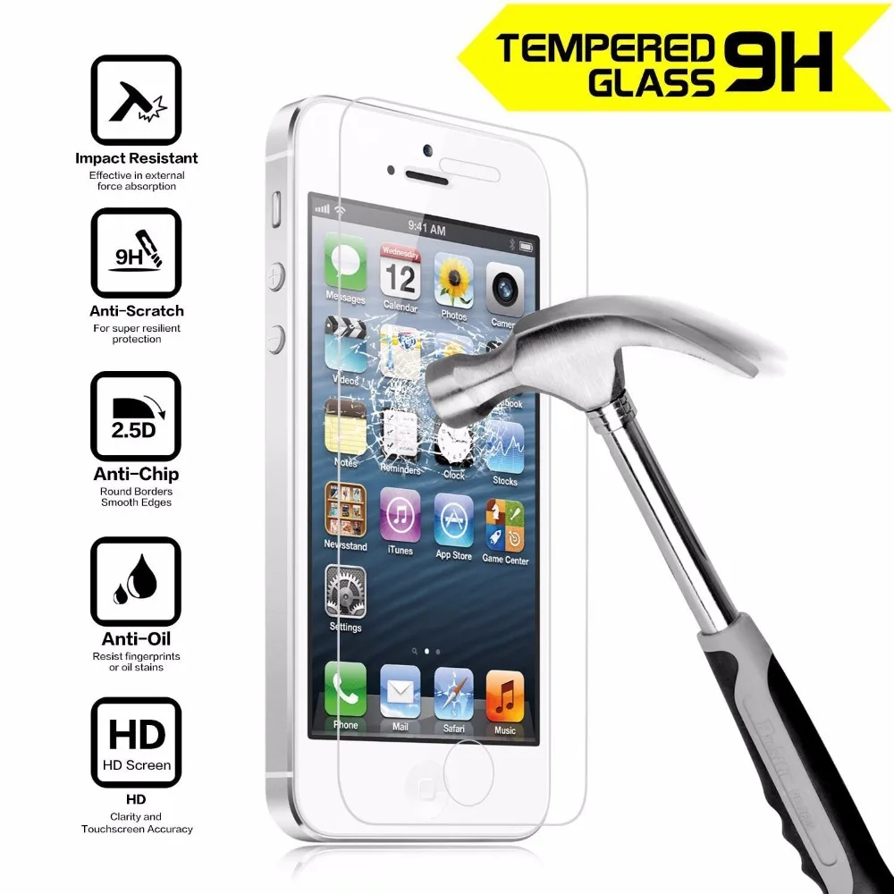 

Защитная пленка для экрана из закаленного стекла для iphone 5, 5C, SE, Противоударная пленка для iphone 5S, защита от царапин, 0,33 мм, 9H