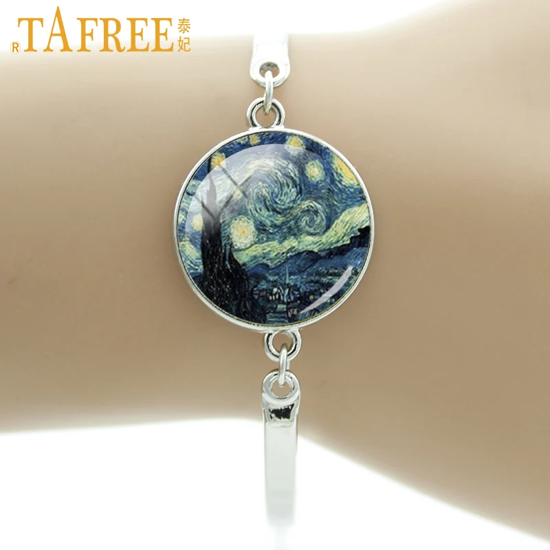 Бренд TAFREE, художественный браслет Ван Гога, винтажный, подсолнечник, звездная ночь, талисманы, Сельский пейзаж, картина маслом, Женские Ювелирные изделия NS387