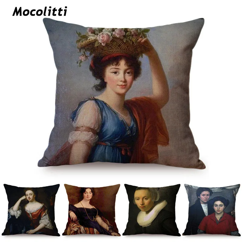 European Style Vintage Noble Woman Self-Portrait Home Decorative Throw Pillow Case Chic Ancient Print Sofa Cushion Cover | Дом и сад