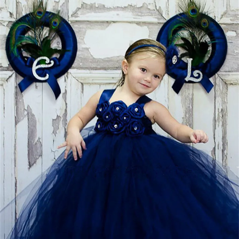 Handmade New Navy Girl Tulle Tutu Dress Baby Flower Dresses Kid Birthday Wedding Bridesmaid Pageant Graduation Formal | Детская одежда