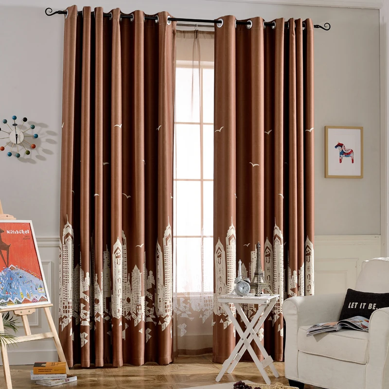 Голубые шторы с мультяшным замком прозрачная вуаль для детской комнаты