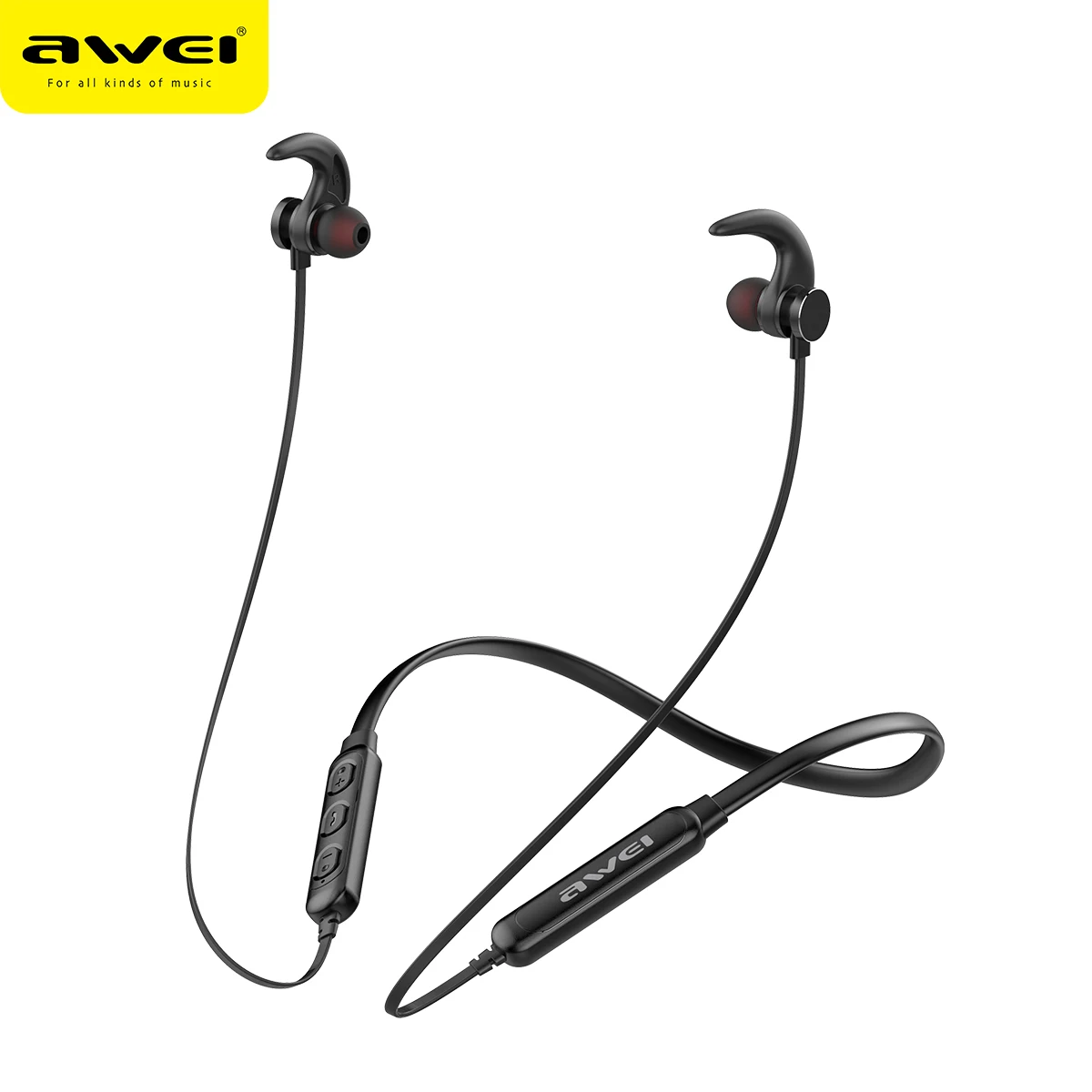 AWEI T11S, Bluetooth наушники, гарнитура, беспроводные наушники с микрофоном, 3D бас, стерео, шейным ремешком, спортивные наушники для телефона, iPhone, Xiaomi - Цвет: Black