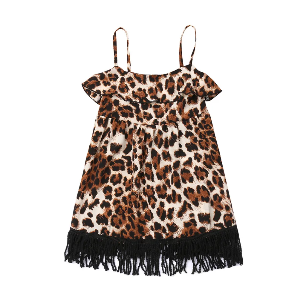 Toddler Kid Baby Girl Leopard Striped Printed Tassel Party Princess Dress Clothes roupa infantil menina ensemble bebe fille ete | Детская