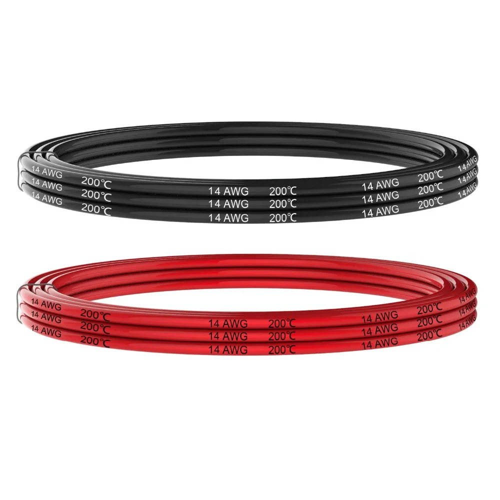 14awg2. 08 мм2 Электрический кабель 3 метра [1 5 м черный и 1 красный] мягкая гибкая
