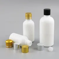 White Glass Essential Oil Bottles Container with Orifice Reducer Aluminum Lids 15ml 30ml 50ml 100ml Boston Round shape bottle