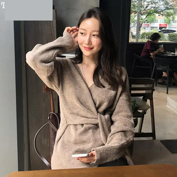 Женский свитер GETSPRING с V-образным вырезом завязками женский белый кофейный серый