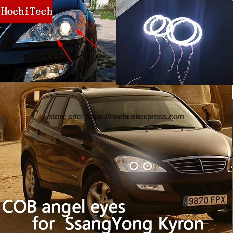 Для SsangYong Kyron 2007 2008 2009 2010 COB Светодиодный дневной светильник Белый Halo Cob Led Angel Eyes