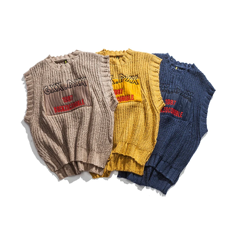 Мужские Свободные Повседневные свитера без рукавов с вышивкой уличная одежда