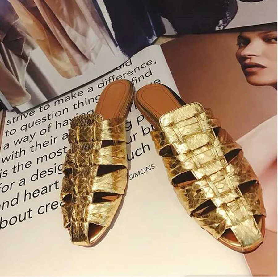 Женские летние шлепанцы из натуральной кожи на плоской подошве|slippers toe|real leather