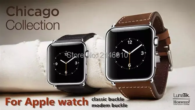 

Aluminum Case with Chicago Calf Genuine Leather Watch Band Wrist Strap for Apple Watch 1 2 3 38MM 42MM With Adapter Container