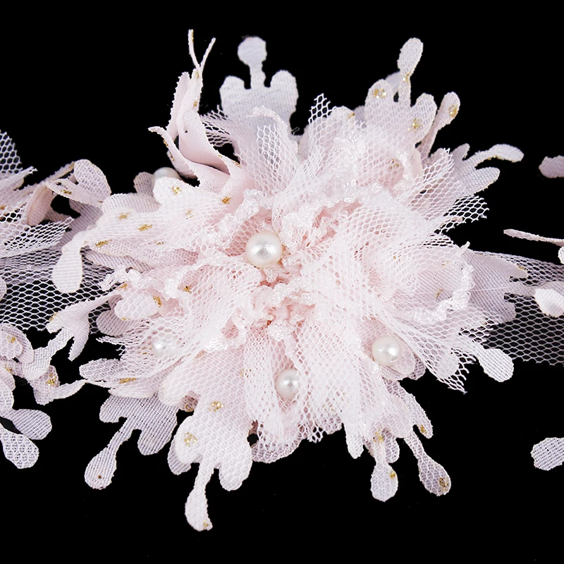 Кружевной декор с цветочной аппликацией 5 ярдов розовая 3D отделка вышитым узором