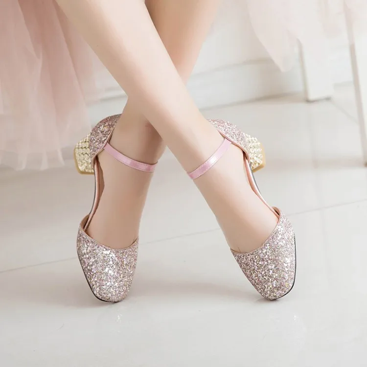 Блестящие свадебные туфли PXELENA для невесты женские босоножки на квадратном