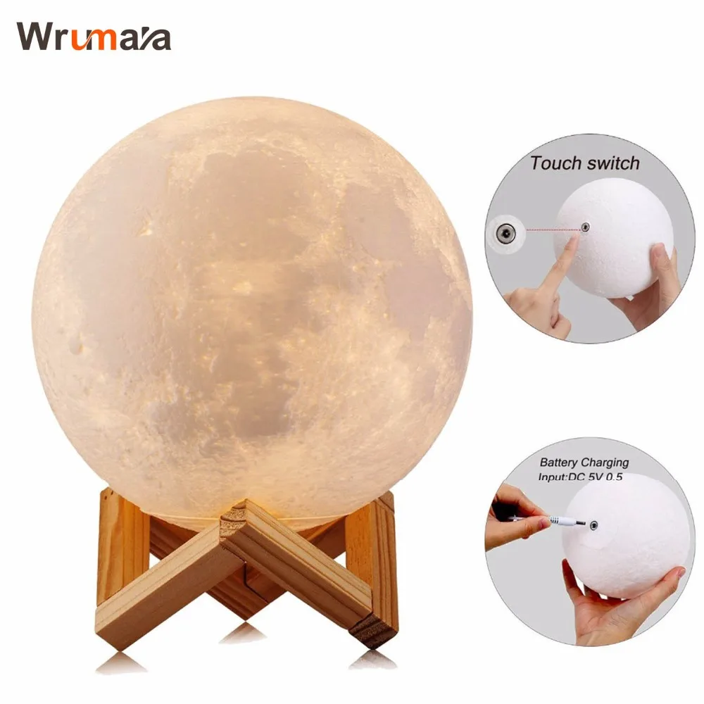 Светодиодный ночник Wrumava с 3D рисунком Луны лунный светильник USB зарядкой и