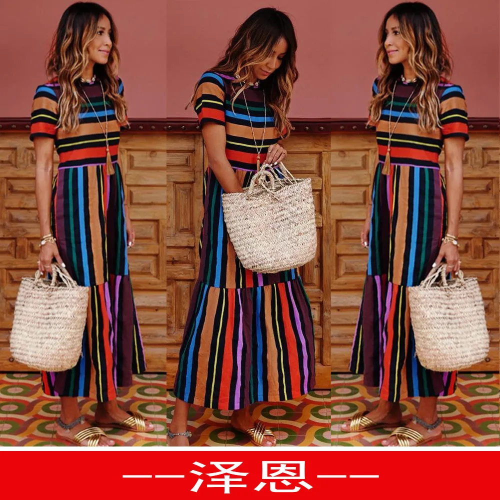 Летнее пляжное платье-миди с принтом Свободные повседневные Макси женские