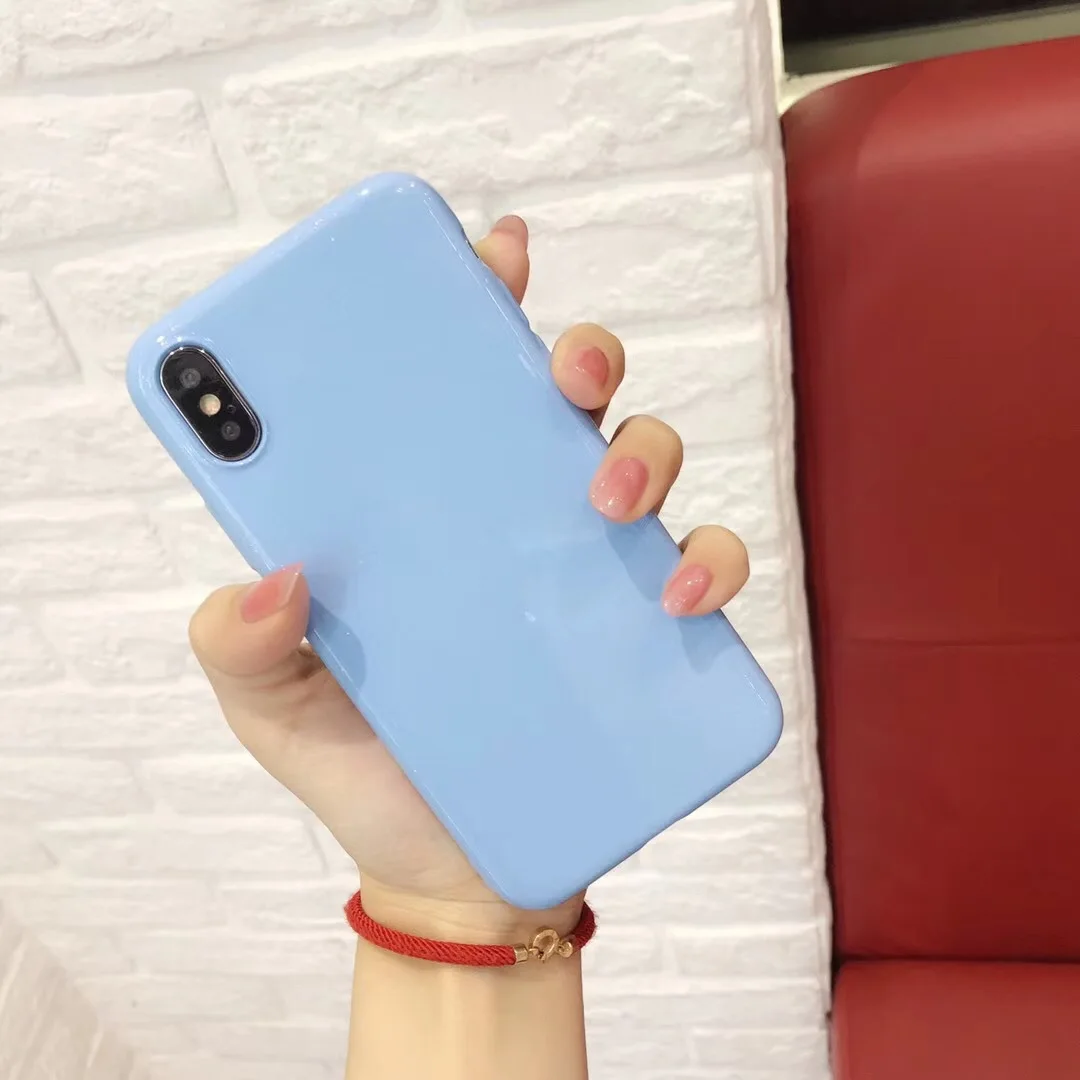 Simple pure color flicker candy For iPhone X Cartoon Cases 7 8 6 6S Plus Soft TPU Protection Back Cover With Lanyard |