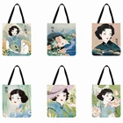 Винтажная китайская женская сумка-тоут с принтом, складная сумка для покупок, повседневные уличные пляжные тоуты, дамская сумочка на плечо, Повседневная ручная сумка