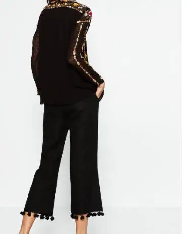 Новинка 2017 черная туника в стиле бохо с высоким воротником и длинными рукавами