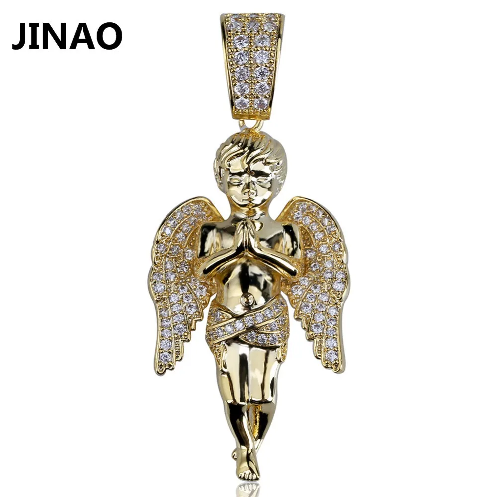 JINAO хип хоп микро выложенный Цирконий Крыло ангела Иисуса медный Золотой