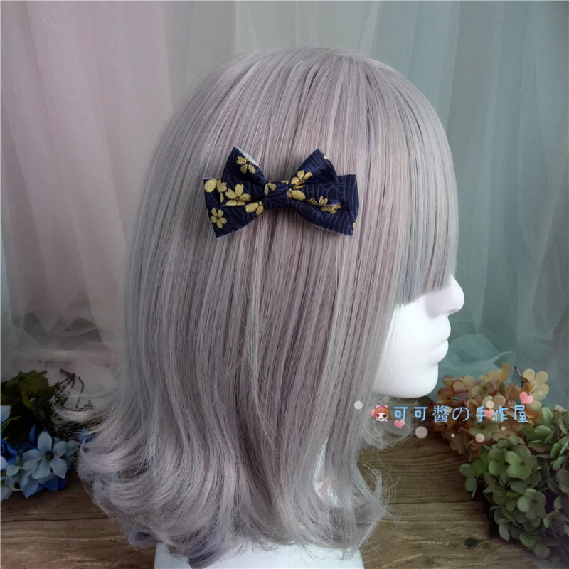 2pcs Small bowknot Античная hanfu кисточкой волосы "Лолита" японский и ветер вентилятор край клип шпилька темно синий бантом Сакура, играть роль ofing вкус - Цвет: 2pcs Small bowknot