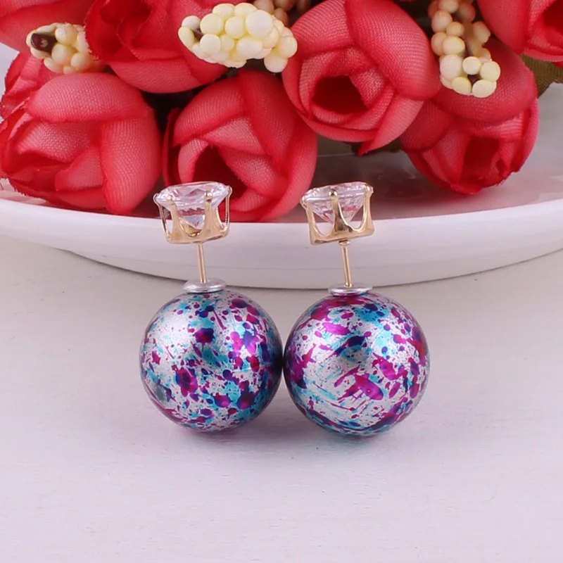 Женские серьги гвоздики с двумя жемчужинами 9 цветов|beads stud earrings|double pearl earringsfashion