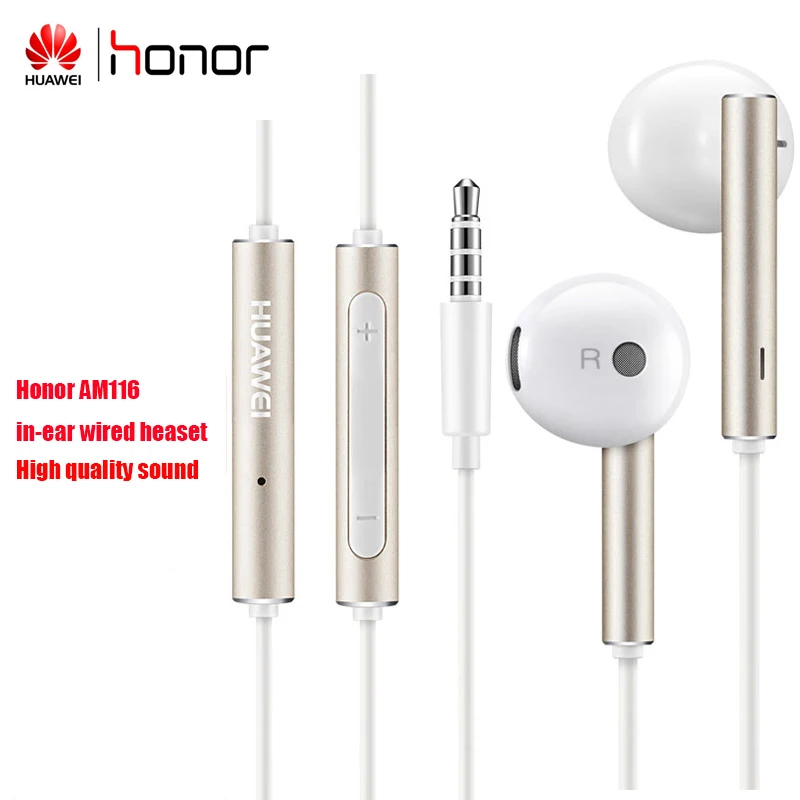100% Оригинальные huawei Honor AM116 проводные наушники с длиной 1 2 м качество баса звука
