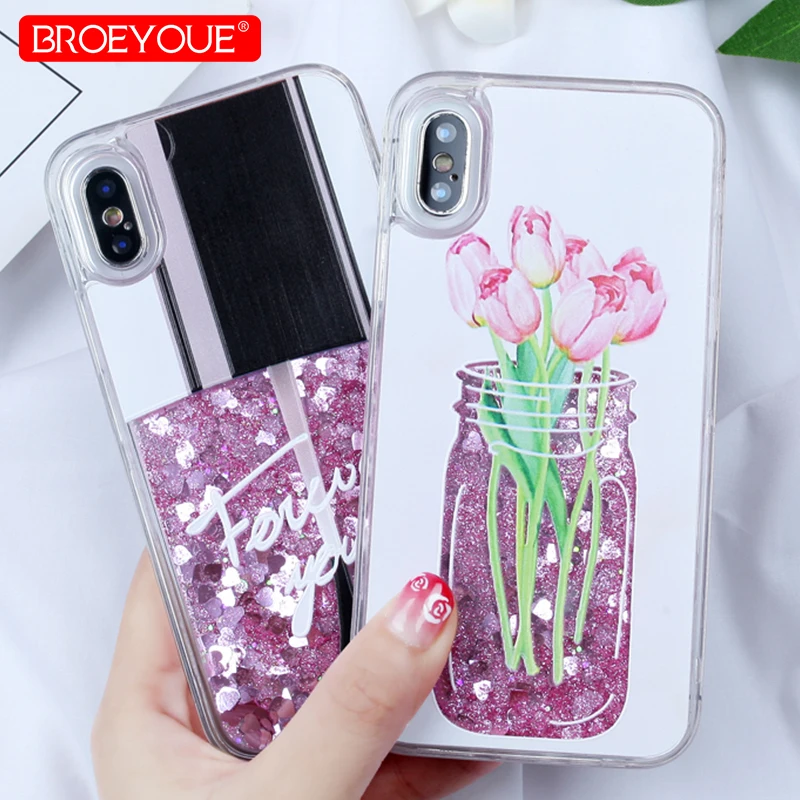 BROEYOUE Телефон чехол для iPhone 6 Блеск Любовь Розовый Bling блестящая пудра 8 плюс 5 5S S SE X