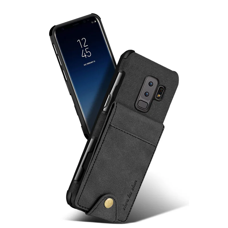 Холщовый чехол бумажник с кнопками для Samsung Galaxy S9 откидной льняной отделением