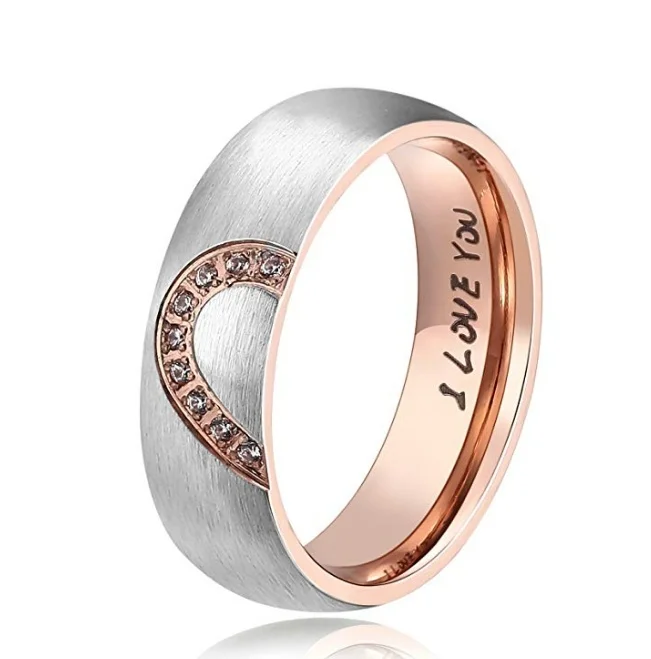 female His& Hers Real Love Heart Promise Ring Stainless Steel Couples Wedding Engagement Bands Top Ring - Main Stone Color: female