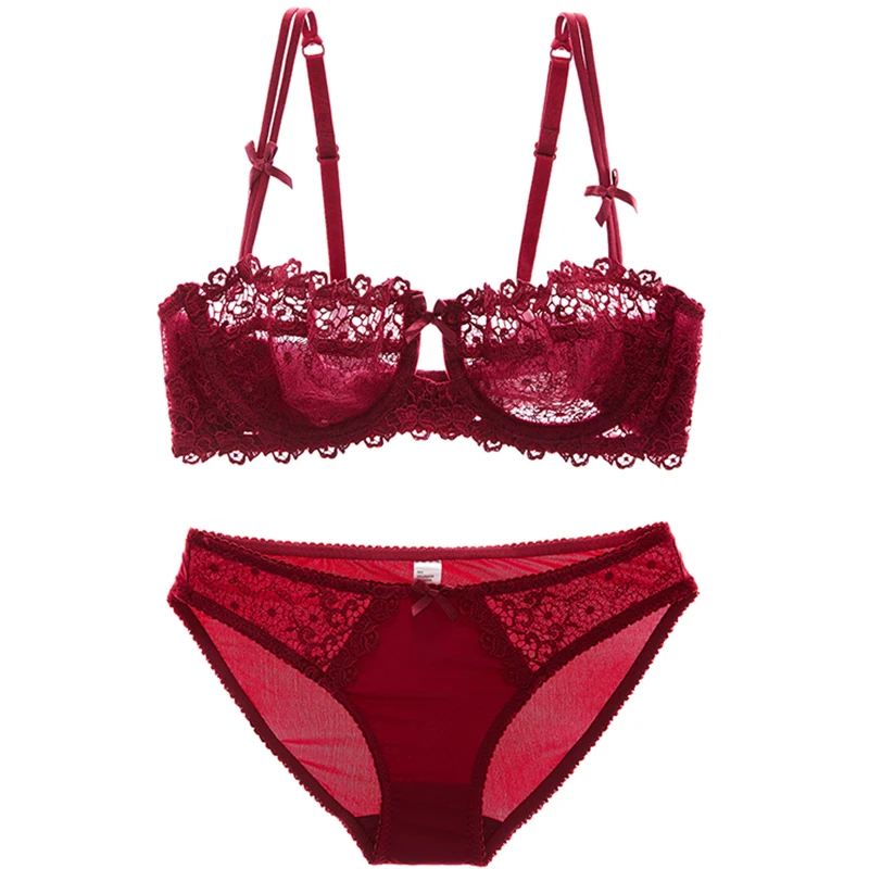 Прозрачный бюстгальтер и трусики нижнее белье женские ультратонкие чашки