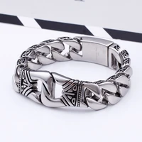 haoyi vintage totem charm bracelet for men fashion stainless steel cuban chain punk cuff jewelry