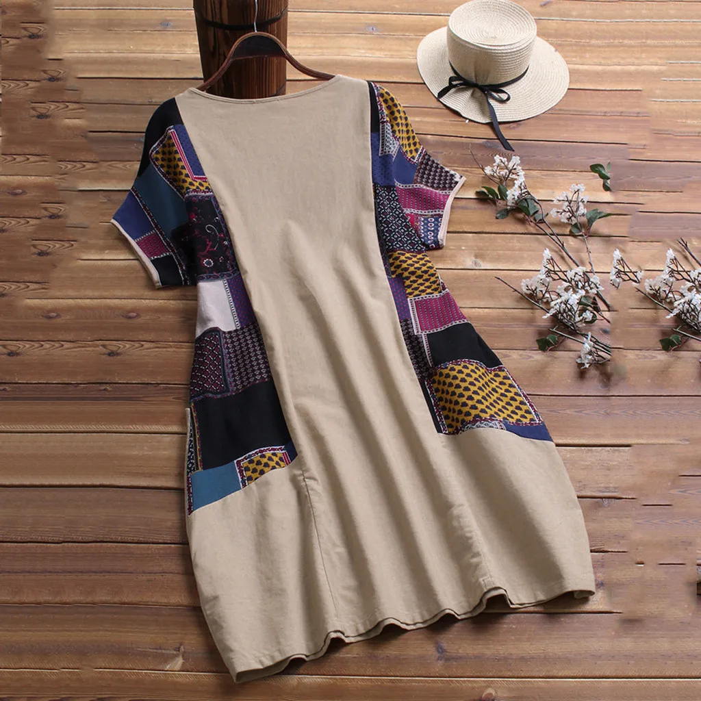 Для женщин Сплошной короткий рукав o образным вырезом Повседневное Платье До