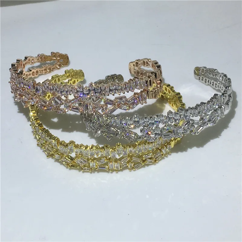 Vecalon Jewelry AAAAA cubic zirconia Bangle cuff White Gold Filled Party Bracelet bangle For women Wedding accessaries Gift | Украшения и
