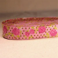pink flower 5816mm 10 yard20 yard 100 polyester woven jacquard ribbon for diy accessories headwear or dog collar