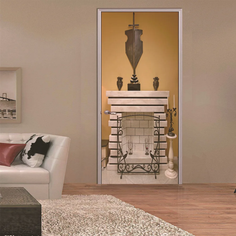 Наклейка на стену и дверь самоклеящаяся с рисунком камина|3d pattern|3d fireplace3d 3d |
