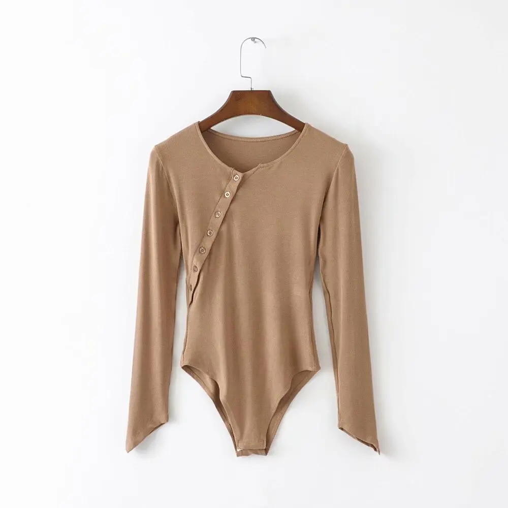 Женский боди с длинным рукавом черный белый косой пуговицей | Женская одежда