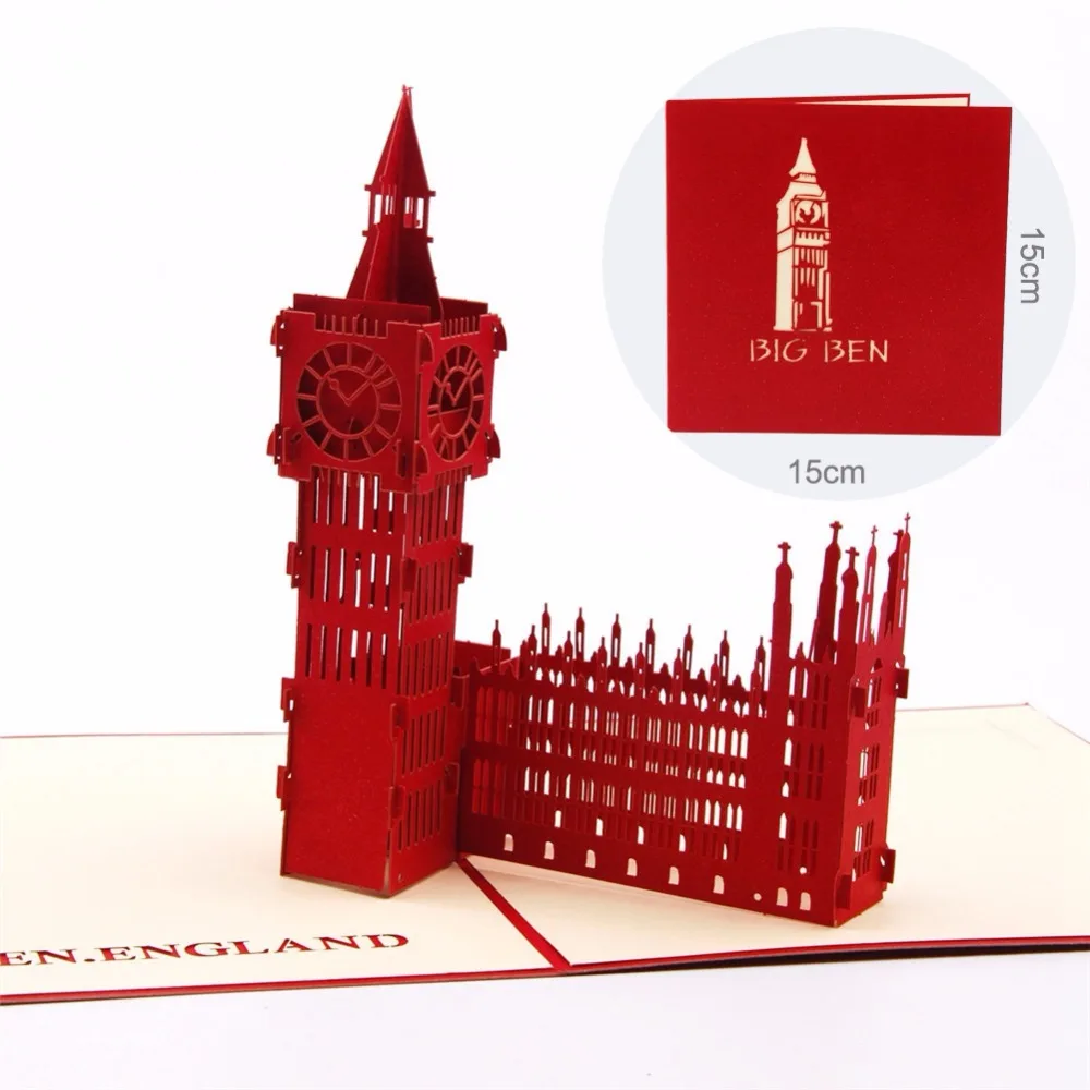 Big Ben 3D всплывающие поздравление с днем рождения карты конвертом открытка на