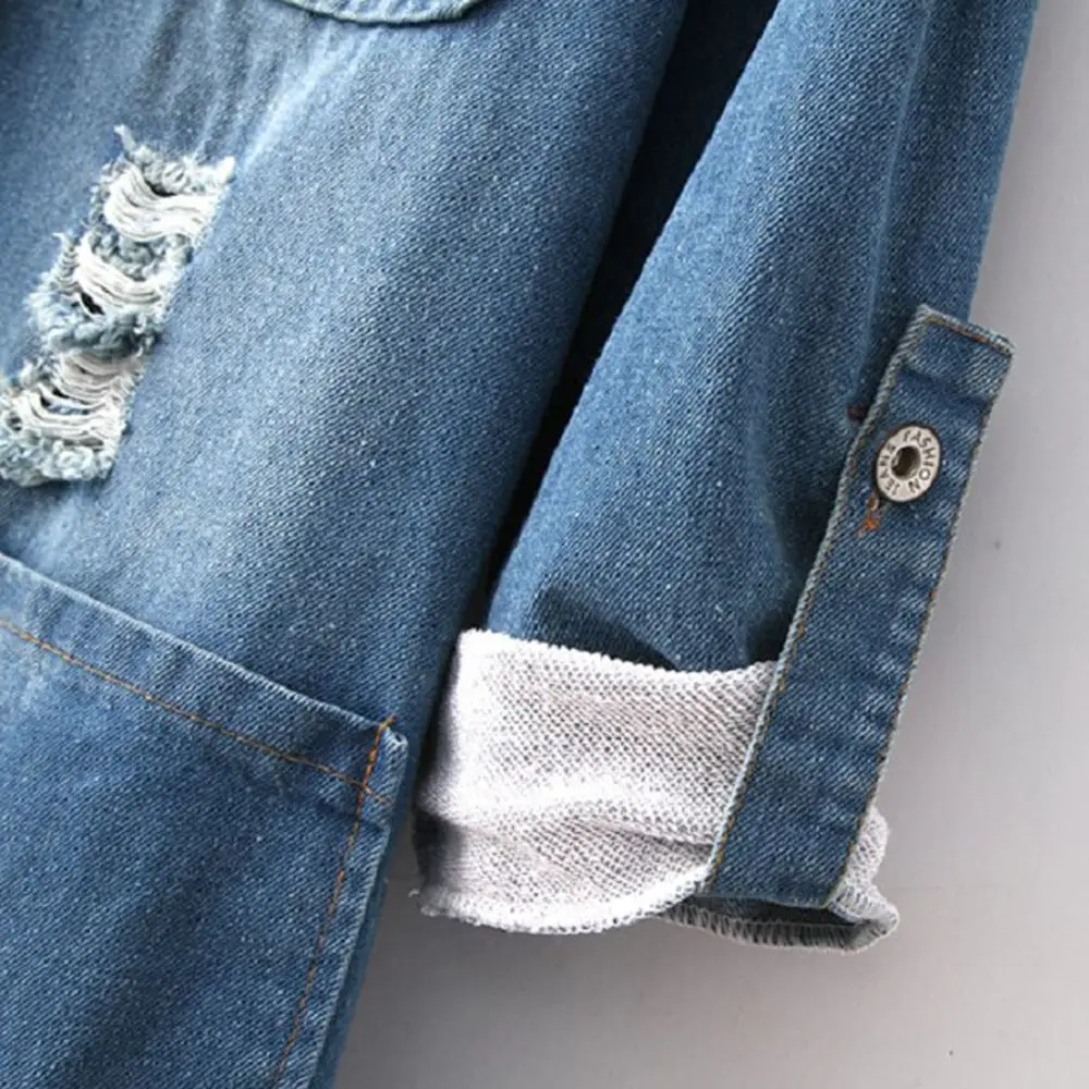 Женская джинсовая куртка с длинным рукавом повседневная рваная длинная 1 шт.