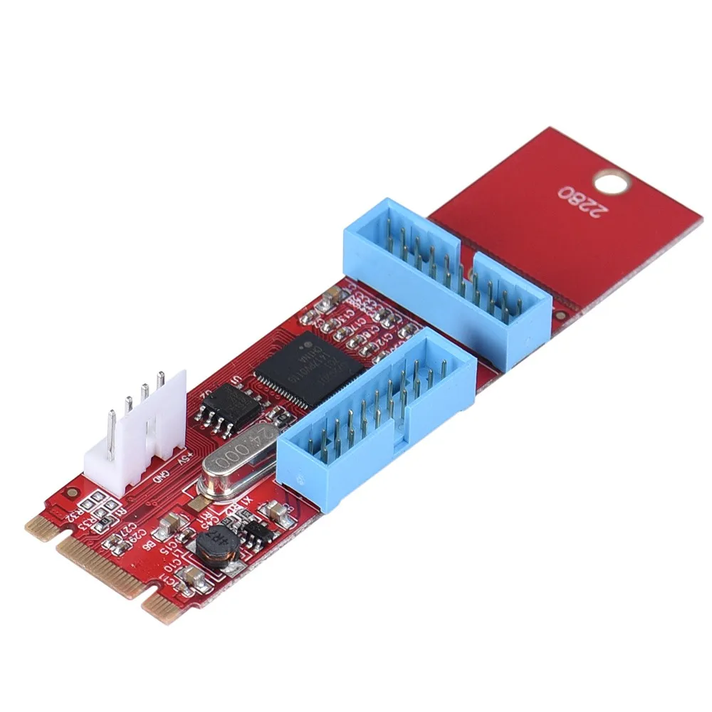 Адаптер с 2 портами 19 20Pin USB3.0 гнездовой к NGFF M.2 B + M Key переходник 4 контактами разъем