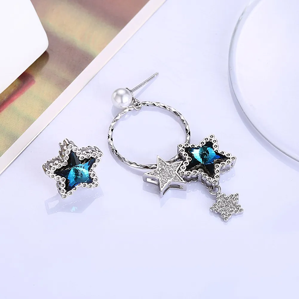 LEKANI кристаллами от Swarovski 100% серебро серьги асимметричные синий кристалл в форме