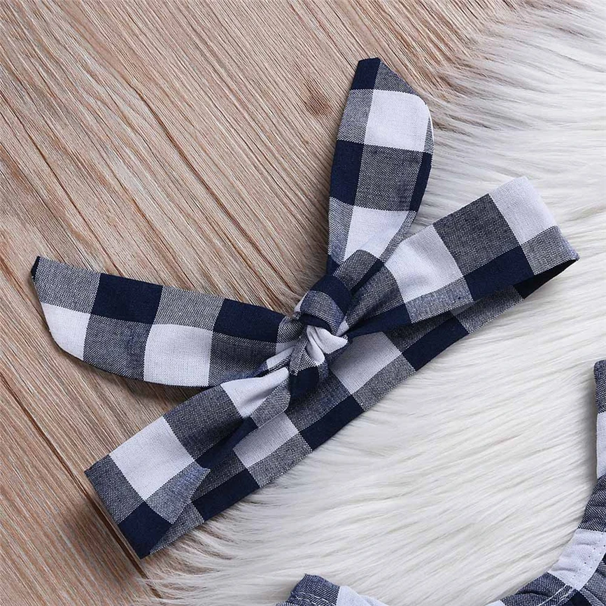 Модные детские костюмы летняя Клетчатая футболка с юбкой для маленьких девочек