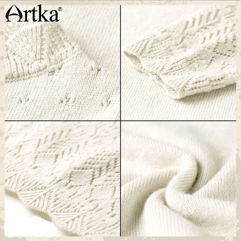 Женский длинный шерстяной кружевной свитер ARTKA Осенний пуловер с длинным рукавом