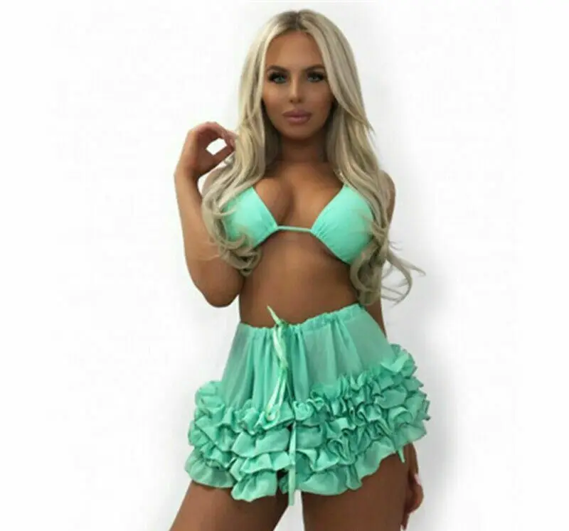 Женская пляжная юбка летняя прозрачная сетчатая бикини с оборками купальный