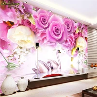 beibehang custom photo wallpaper mural wall sticker purple rose swan fashion tv wall papel de parede wallpaper for walls 3 d