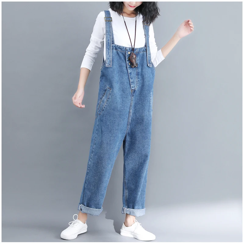 Женские летние джинсовые комбинезон 2019 женщина корейской Свободные Карманы