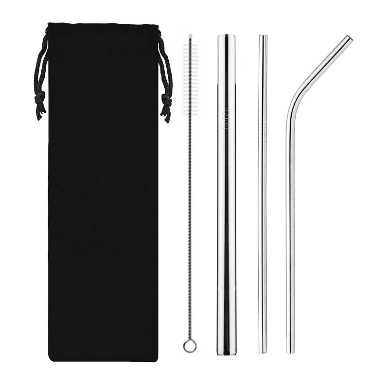 5pcs Eco Friendly Reusable Straw 304 Stainless Steel Metal Smoothies Drinking Straws Set with Brush &amp Bag | Дом и сад